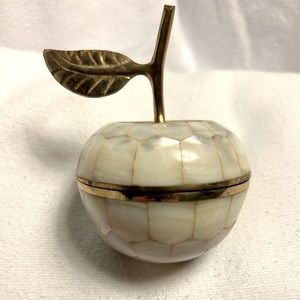 Bombay company brass pear shaped with mother of pearl inlay trinket box